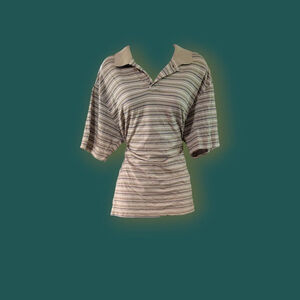 Vintage knights bridge brown,blue, white striped short sleeve polo shirt